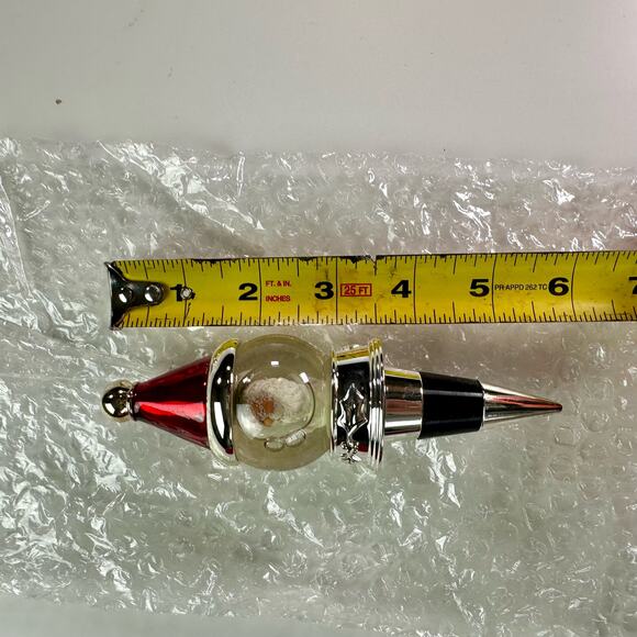 Neiman Marcus Santa Claus Snow Globe Heavy Glass Wine Bottle Stopper Christmas - Picture 7 of 7